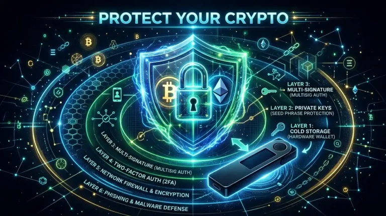 Crypto security protection shield hardware wallet seed phrase 2FA guide 2026