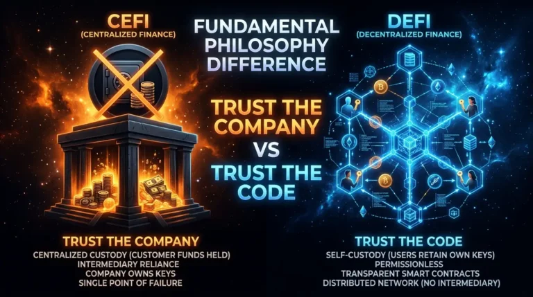 DeFi vs CeFi comparison 2026 — trusting a company versus trusting code